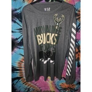 Milwaukee Bucks Ultra Game Dry Fit Long Sleeve Mens Large Grey, Green, White